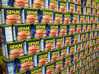 Wall of Hormel Spam containers.